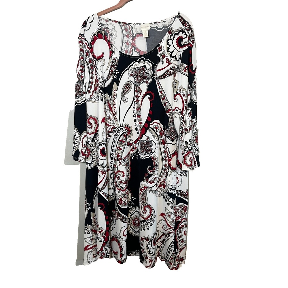 Chicos Floral Sheath Dress XL Preppy Classic Chic Festive Holiday Retro Paisley